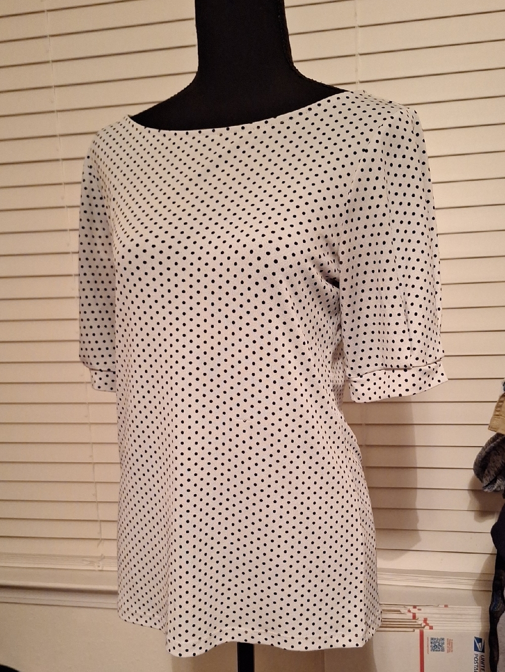Ann Taylor White Top with Black Polka Dots —